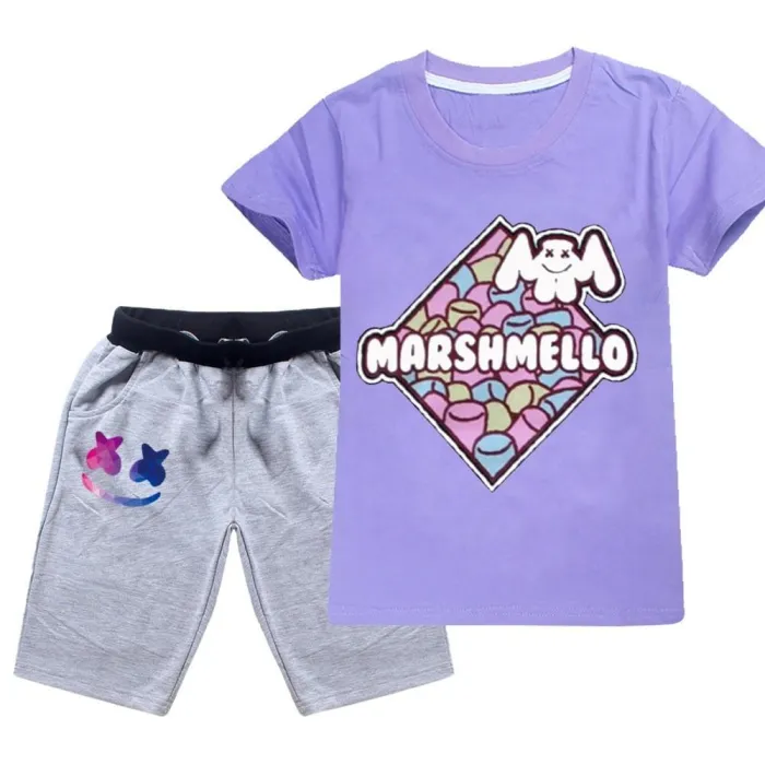 Plaid Dj Marshmello Print Boys Girls T Shirt N Grey Shorts Child Suit