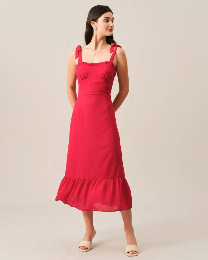 The Solid Ruffle Tie Strap Maxi Dress