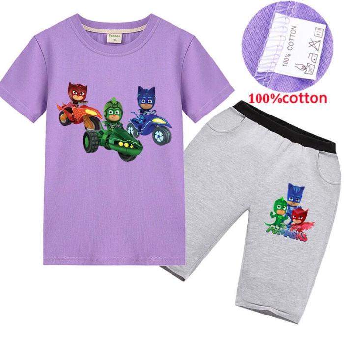 Pj Owlette Gekko Catboy Print Girls Boys Cotton T Shirt Shorts Outfits