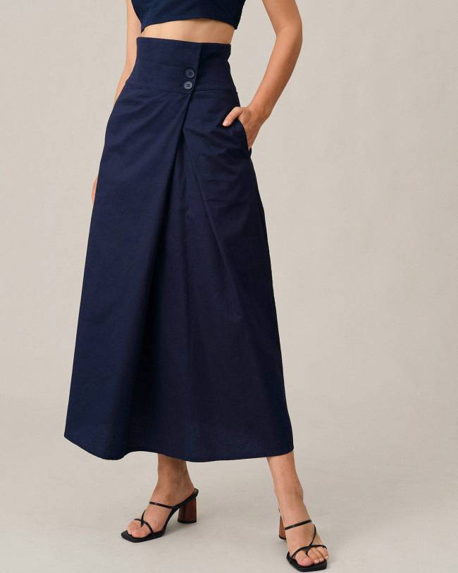 The High Waisted Button-Up Midi Skirt