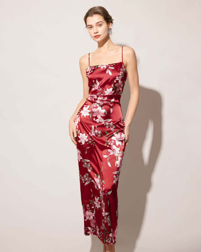 The Red Floral Slit Maxi Dress