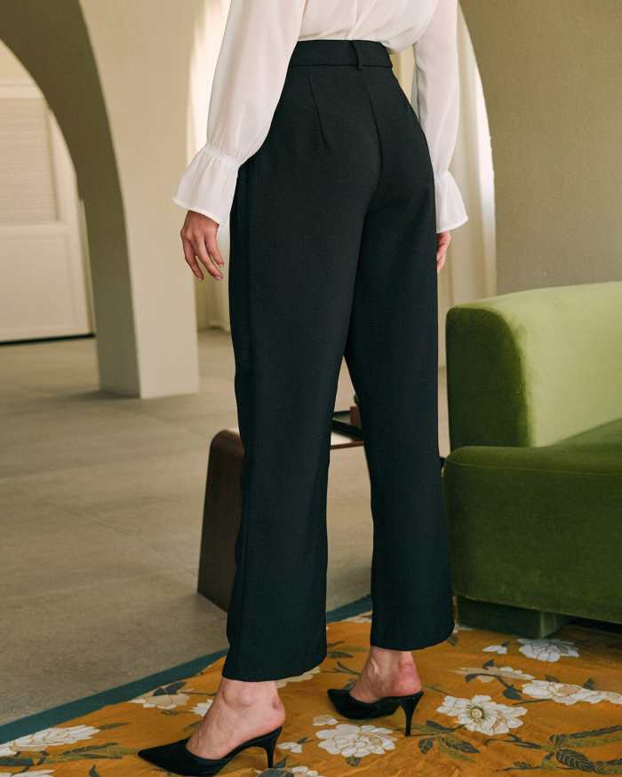 The Solid Pleated High-Waisted Pants