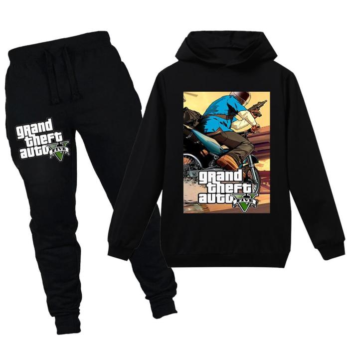 Girls Boys Grand Theft Auto V Print Cotton Hoodie Sweatpants Tracksuit