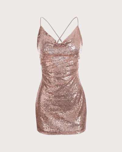 The Pink Cowl Neck Sequin Mini Dress