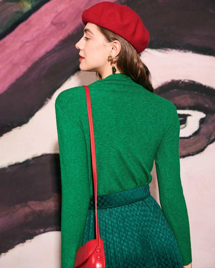 The Green Mock Neck Cutout Knit Top