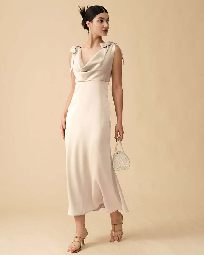 The Apricot Tie Strap Backless Satin Maxi Dress