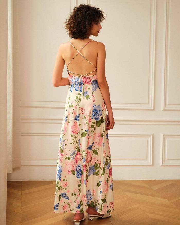 The Floral Backless Tie Maxi Dress