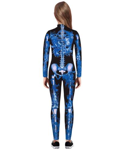 Boys Girls Blue Skeleton Catsuit Kids Halloween Costume