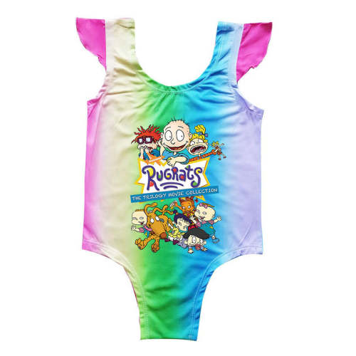 Girls Cute Kids Rugrats Print Rainbow Galaxy One Piece Swimsuit