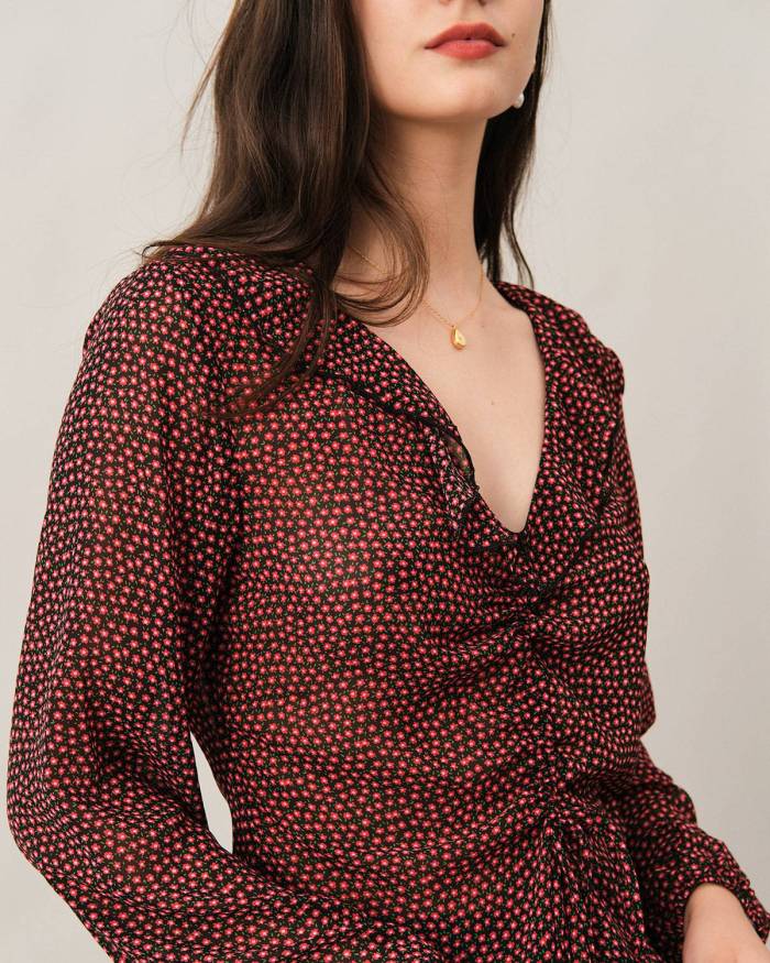 The Drawstring See-Through Floral Blouse