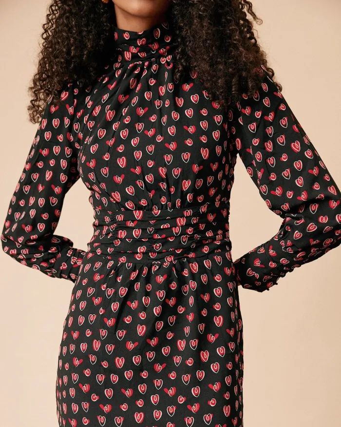 The Mock Neck Floral Long Sleeve Midi Dress