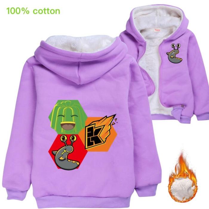 Green Jelly Slogoman Print Girls Boys Zipup Fleece Lined Hooded Jacket