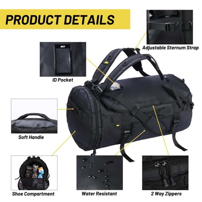 Large Duffel Backpack Sports Gym Bag With Shoe Compartment