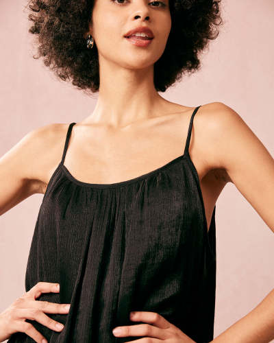 The Black Draped Slip Midi Dress