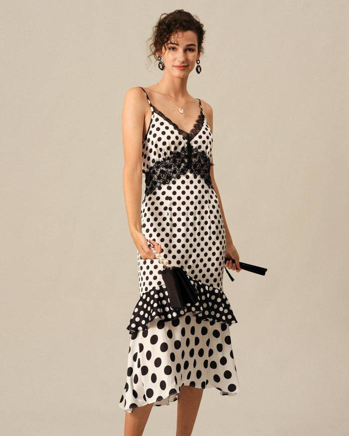 The Polka Dot Lace Trim Maxi Dress