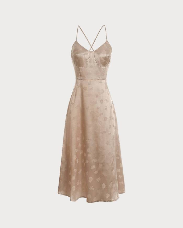 The Lace-Up Jacquard Midi Dress