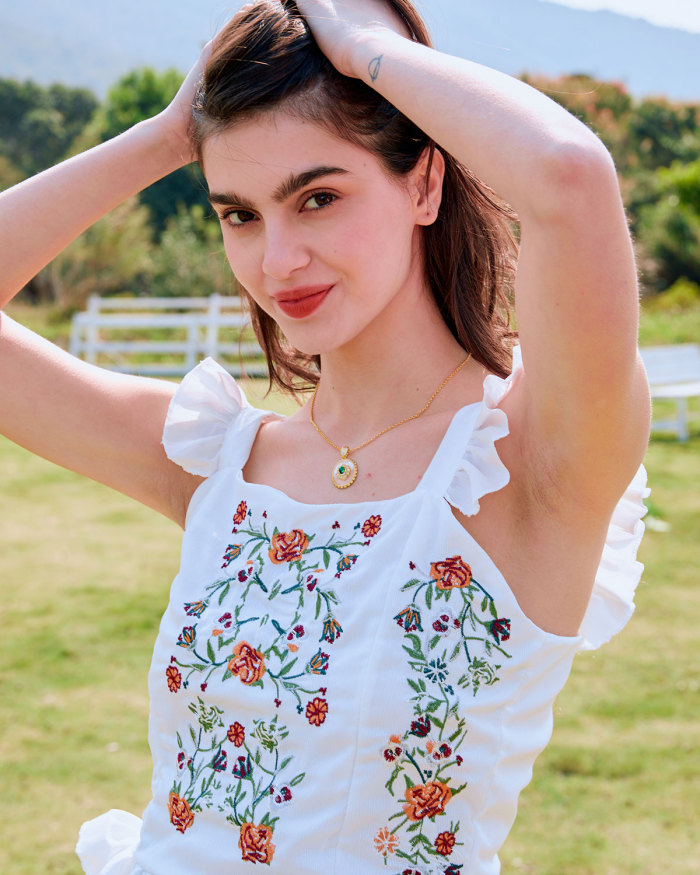The Square Neck Floral Embroidered Tank Top