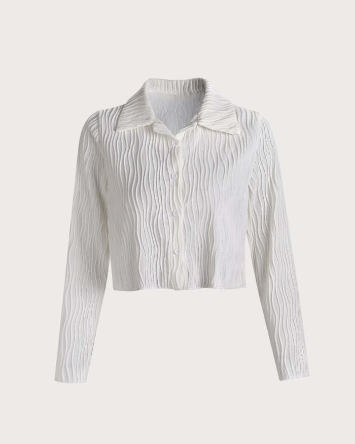 The Beige Water Ripple Textured Long Sleeve Blouses