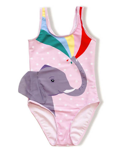 Little Girls Swimwear Elephant And Rainbow Print One Piece Swimsuit