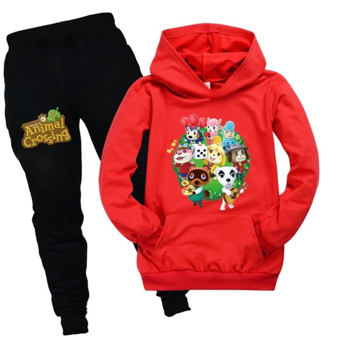 Animal Crossing Print Girls Boys Cotton Pocket Hoodie Joggers Outfit