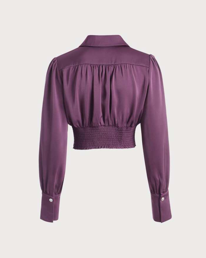 The Solid Satin Collared Wrap Blouse