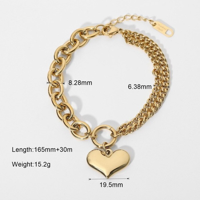 14K Gold Plated Love Heart Stainless Steel Chain Bracelet