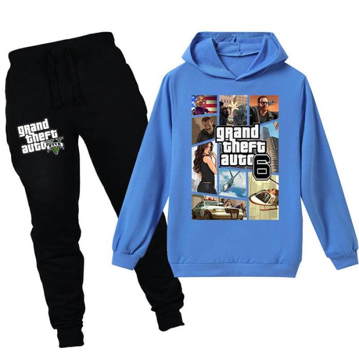 Grand Theft Auto 6 Boys Girls Cotton Hoodie And Sweatpants Sport Suit