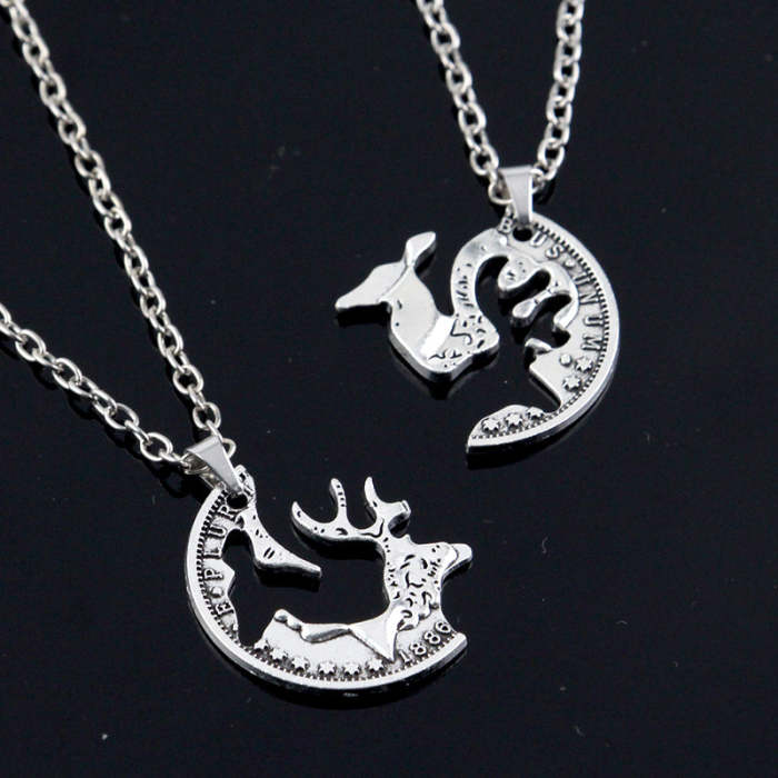 Couples Or Siblings Elk Deer Long Maxi Necklaces & Pendant
