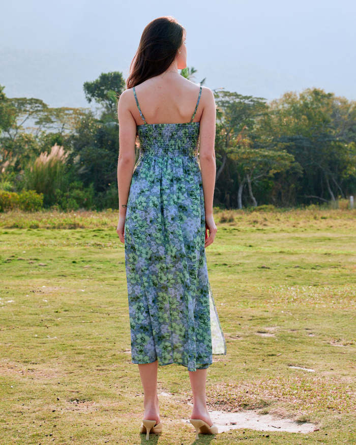 The Green Sweetheart Neck Floral Slip Midi Dress