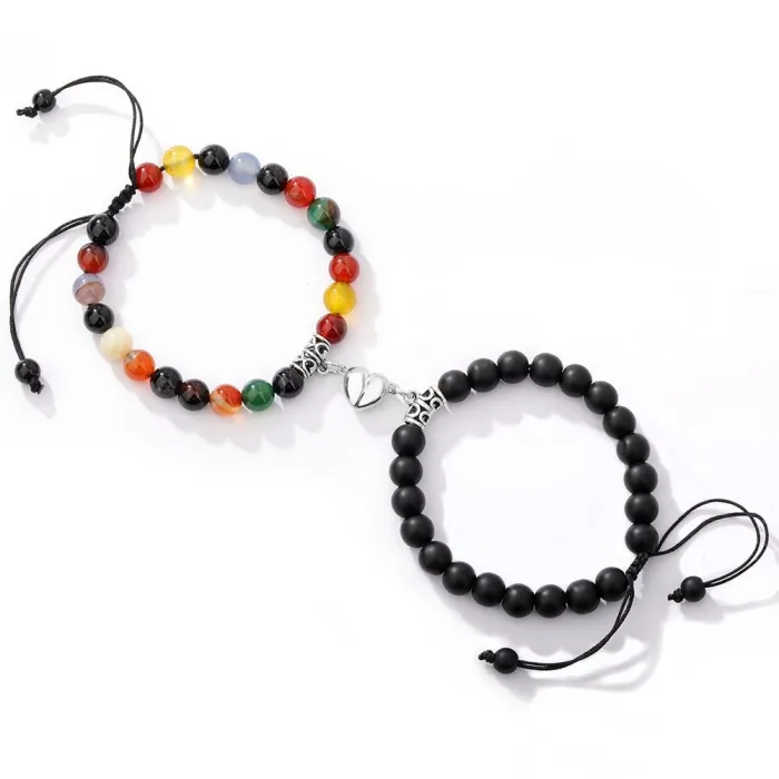 2Pcs/Set Natural Stone Magnetic Heart  Bead Bracelet For Friendship Couples