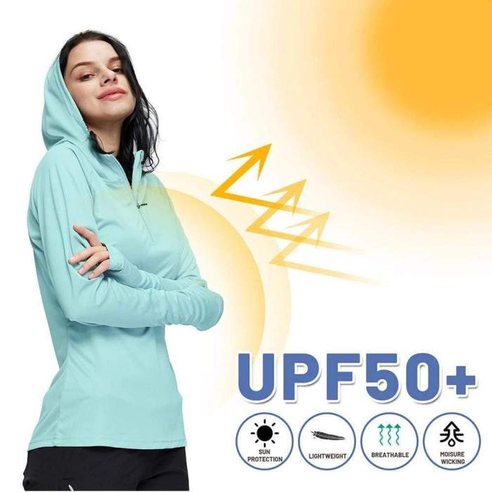 Women Upf 50+ Sun Protection Hoodie Shirt Long Sleeve