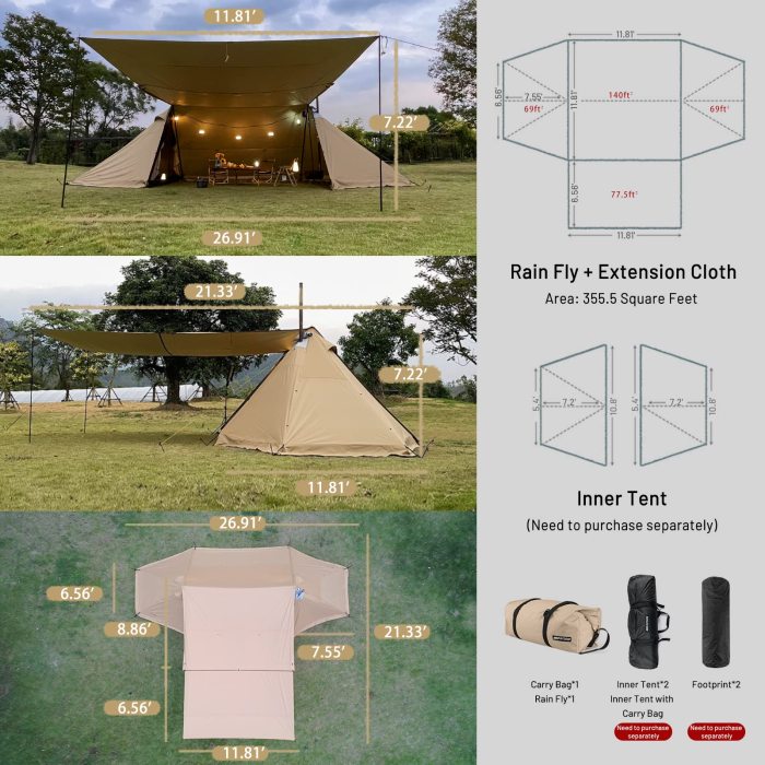 Lanshan Plus Large Cabin Tent For 5-8 Person 4 Seasons
