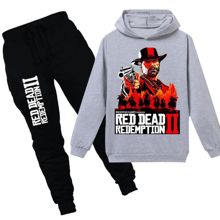 Red Dead Redemption 2 Print Boys Girls Cotton Hoodie N Sweatpants Suit
