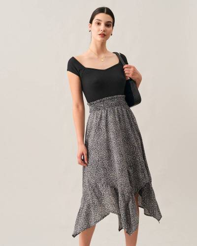 The Floral Ruffle Elastic Waist Skirt