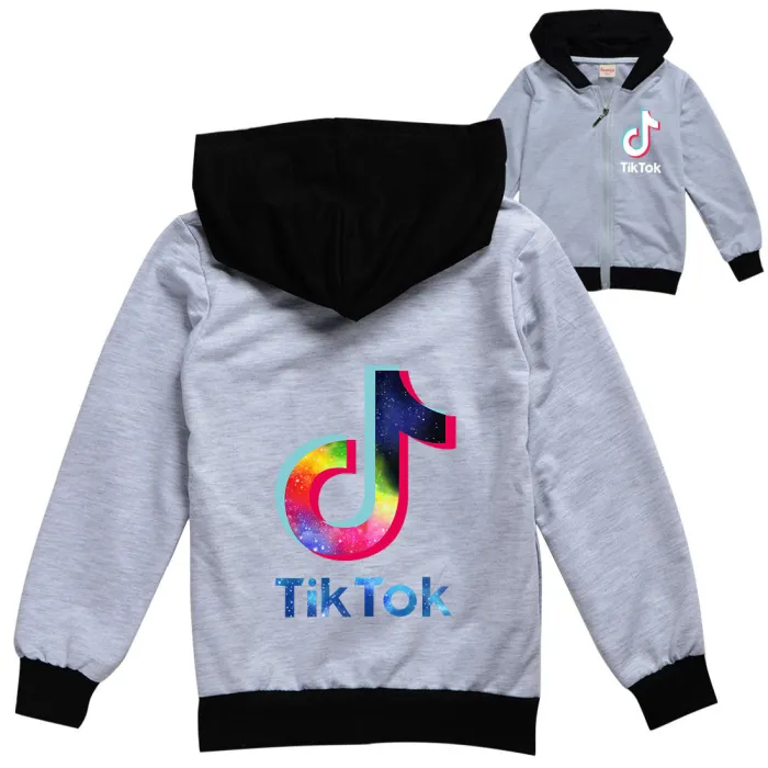 Tik Tok Print Girls Boys Full Zip Up Sweatshirt Cotton Hoodie