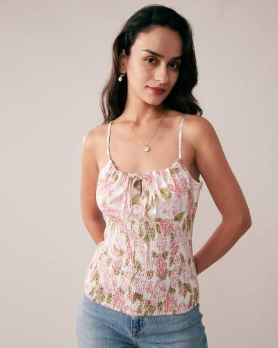 The Floral Tie Front Smocked Cami