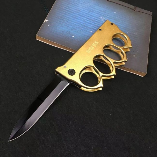 Gold Knuckles Folding Knife Self-Defense Knife