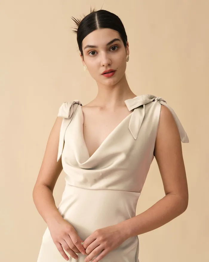 The Tie Strap Backless Satin Maxi Dress