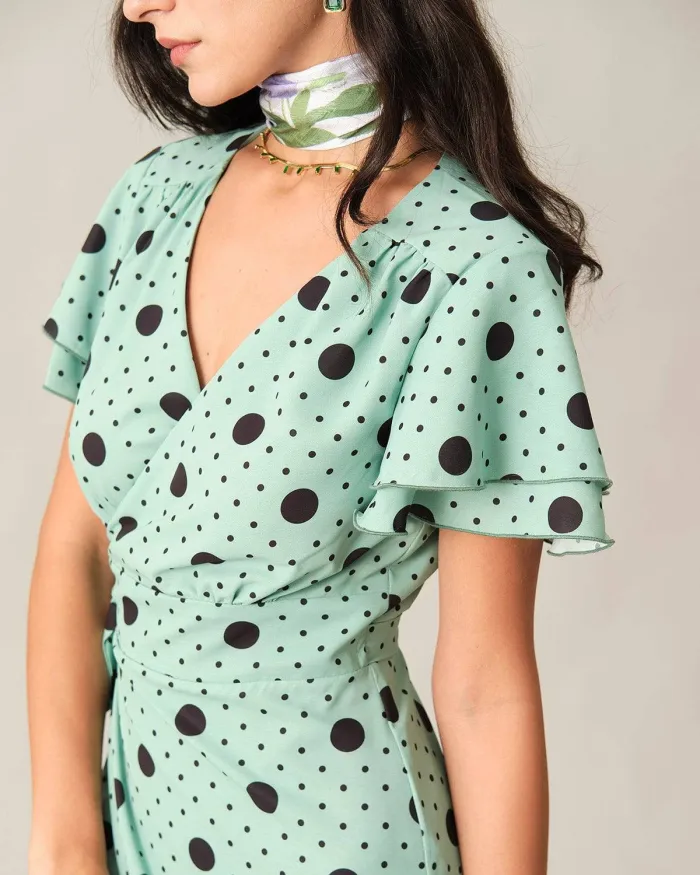 The Dot Flare Sleeve Midi Dress