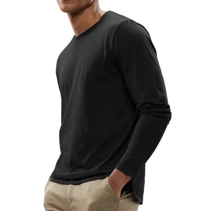 Men Long Sleeve Shirts Cotton Tees Crew Neck Casual T-Shirt