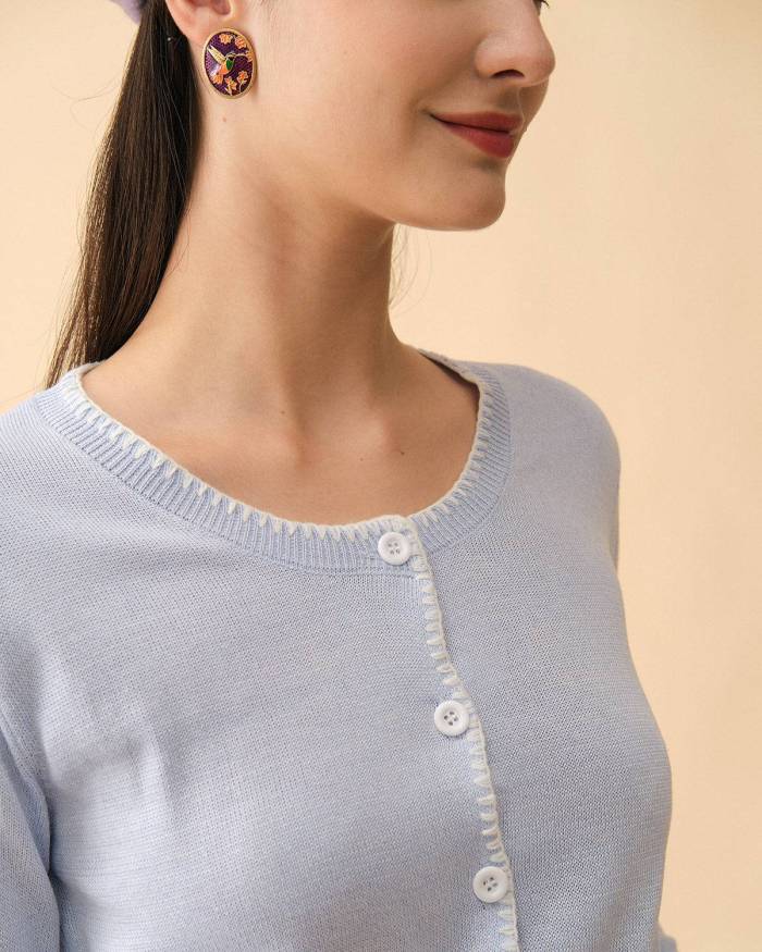 The Plain Round Neck Single-Breasted Cardigan