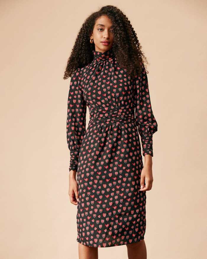 The Mock Neck Floral Long Sleeve Midi Dress