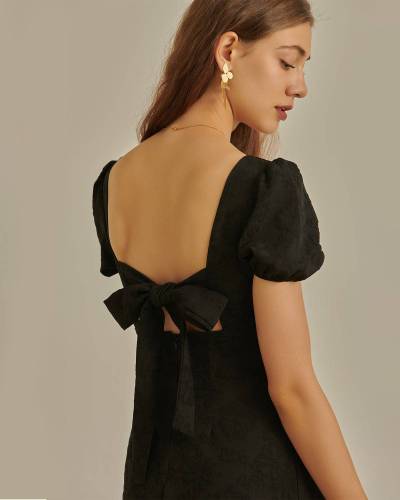 The Black Bow Tie Midi Dress