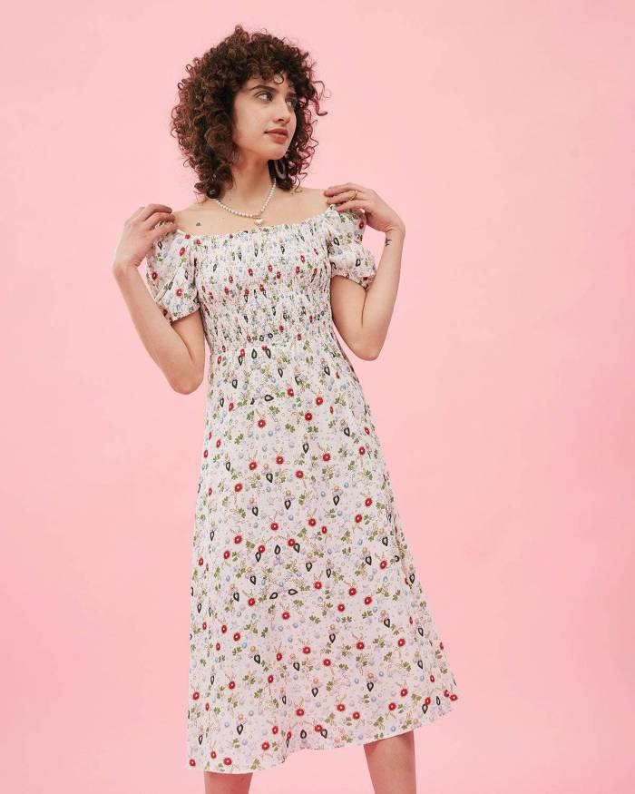 The Premium-Fabric Smocked Side Slit Floral Dress