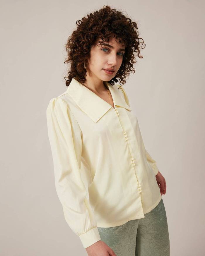 The Flat Collar Pearl Button Blouse