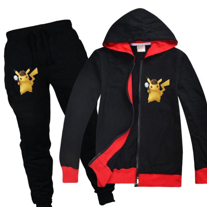 Kids Pokemon Detective Pikachu Cotton Hoodie And Sweatpants Outfit Set