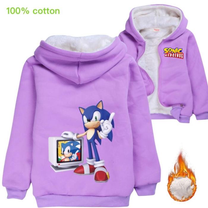 Sonic The Hedgehog Monitor Print Girls Boys Fleece Lined Zip Up Hoodie