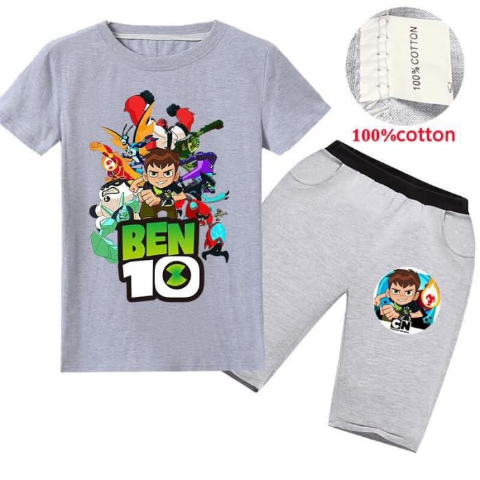 Ben 10 Print Girls Boys Multi-Color Cotton T Shirt And Shorts Outfits