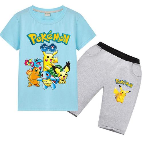 Pokemon Go Pikachu Print Girl Boy Cotton T Shirt And Shorts Outfits