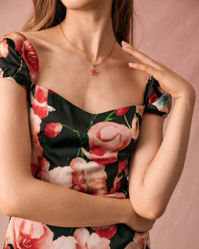 The Square Neck Floral Shirred Midi Dress
